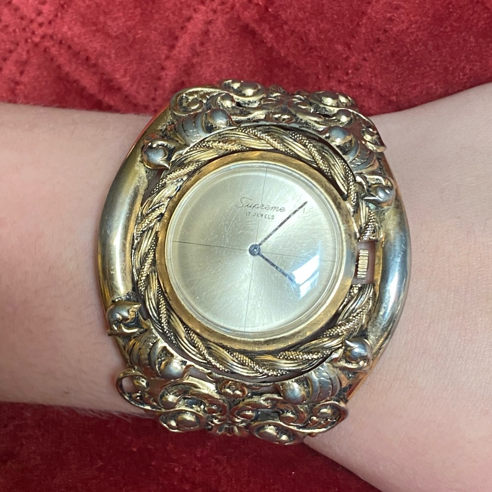 Supreme Illinois Watch 17 Jewels Gold Toned Cuff Wind-Up Wristwatch -Rare! Works